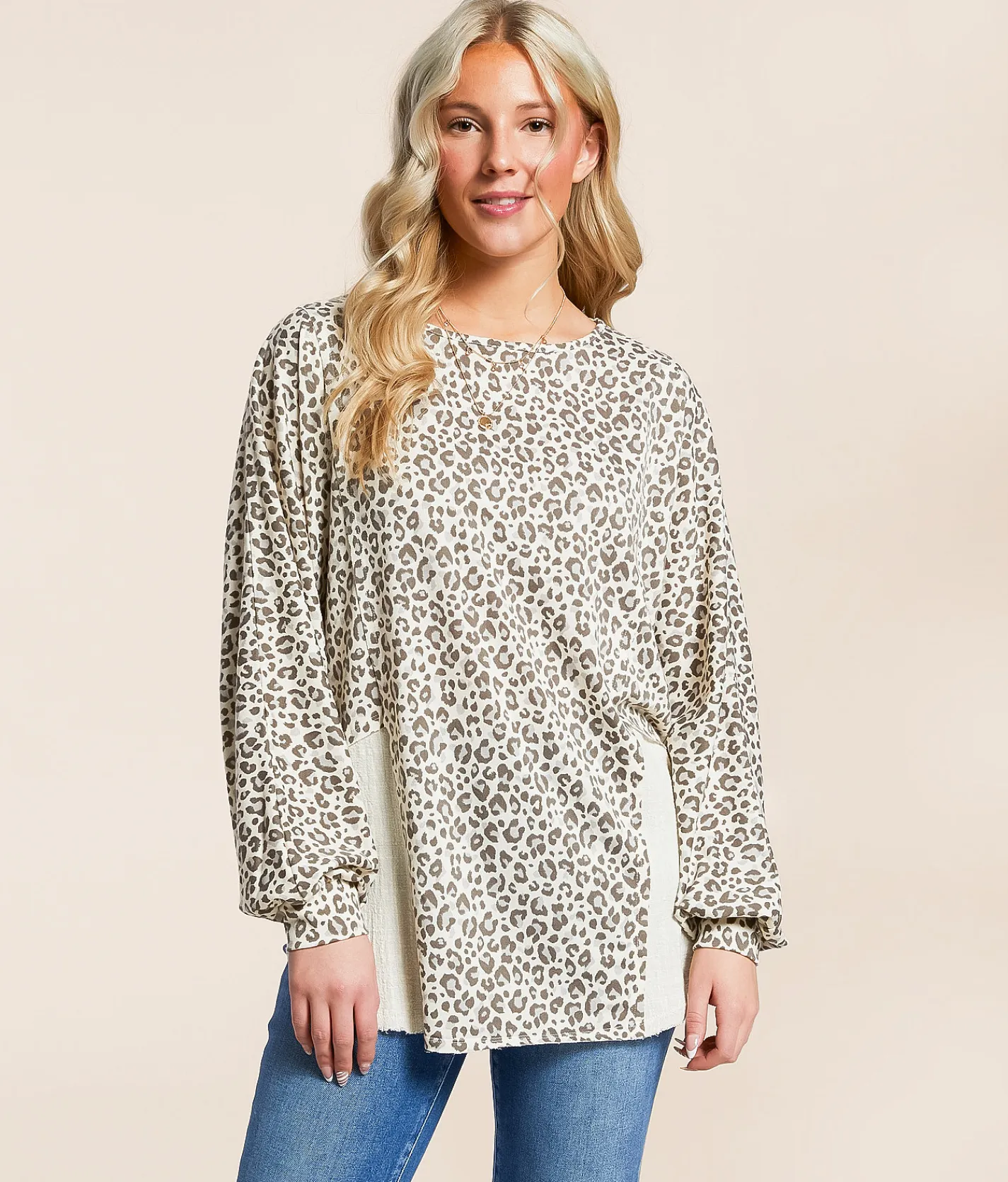 Daytrip Pieced Cheetah Print Top Cream Black Outlet