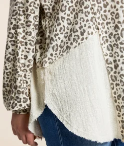 Daytrip Pieced Cheetah Print Top Cream Black Outlet