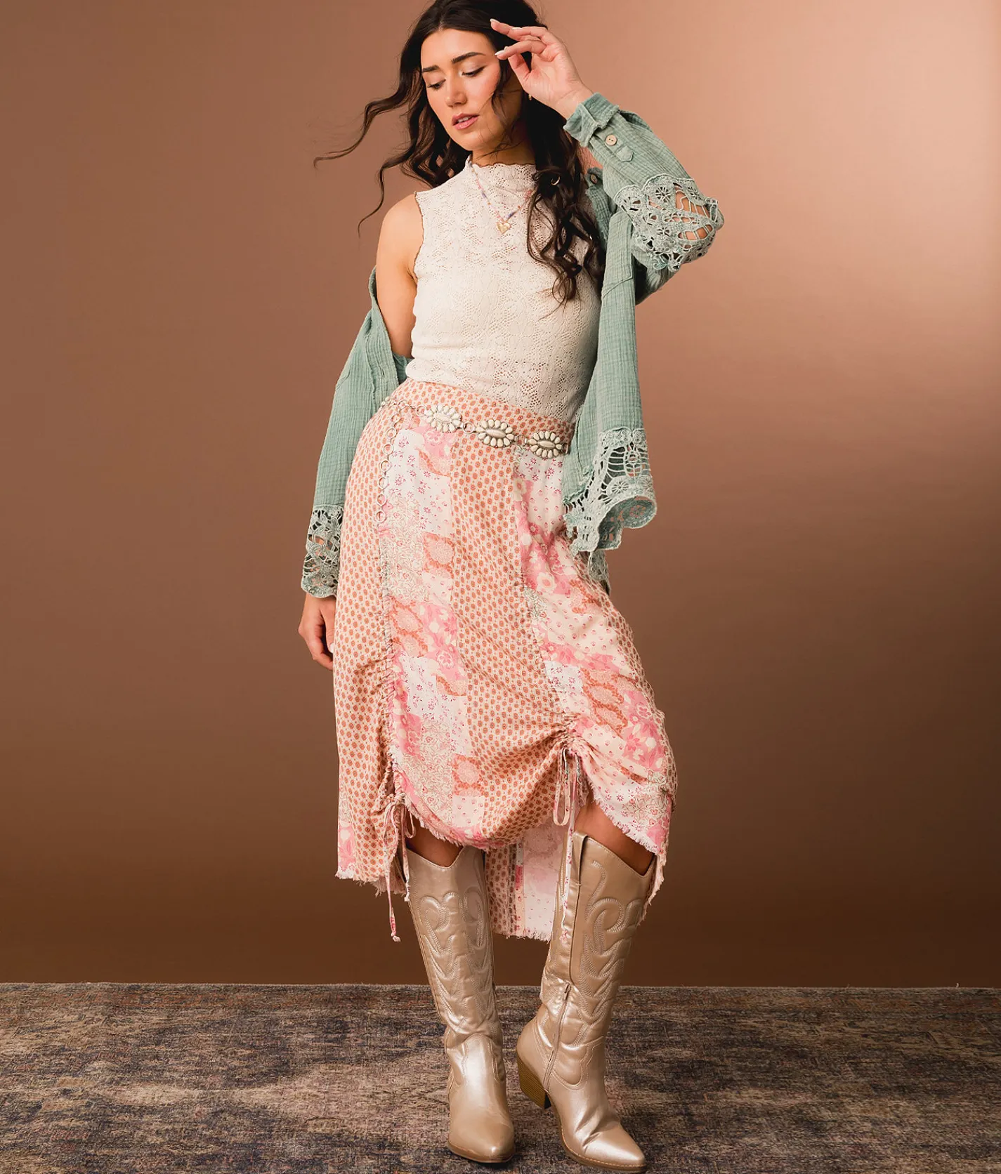 Bottoms | Gimmicks Pieced Cinch Tie Midi Skirt Multi