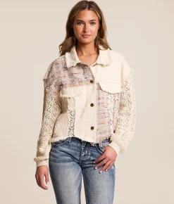Tops|Coats & Jackets | Miss Me Pieced Crochet Cropped Jacket Natural