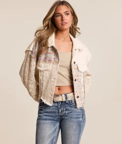 Tops|Coats & Jackets | Miss Me Pieced Crochet Cropped Jacket Natural