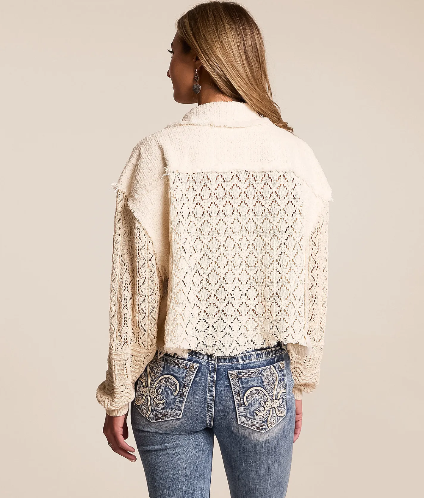 Tops|Coats & Jackets | Miss Me Pieced Crochet Cropped Jacket Natural
