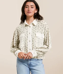 Tops | POL Pieced Crochet Cropped Shirt Cream Floral