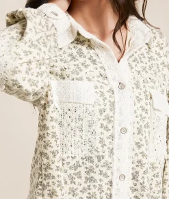 Tops | POL Pieced Crochet Cropped Shirt Cream Floral