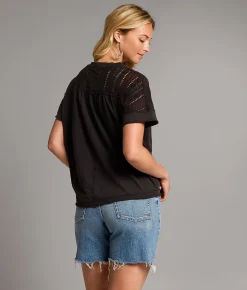 Tops | BKE Pieced Crochet Henley Black
