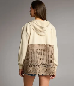 Tops | BKE Pieced Crochet Hooded Cardigan Tonal Beige