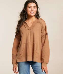 Tops | BKE Pieced Crochet Hoodie Peyote
