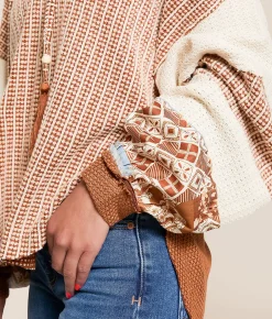 Tops | Miss Me Pieced Crochet Hoodie Salmon Pink