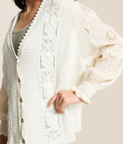 Tops | POL Pieced Crochet Oversized Cardigan Sweater Powder Cream