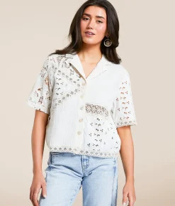 Miss Me Pieced Crochet Shirt Multi Ivory