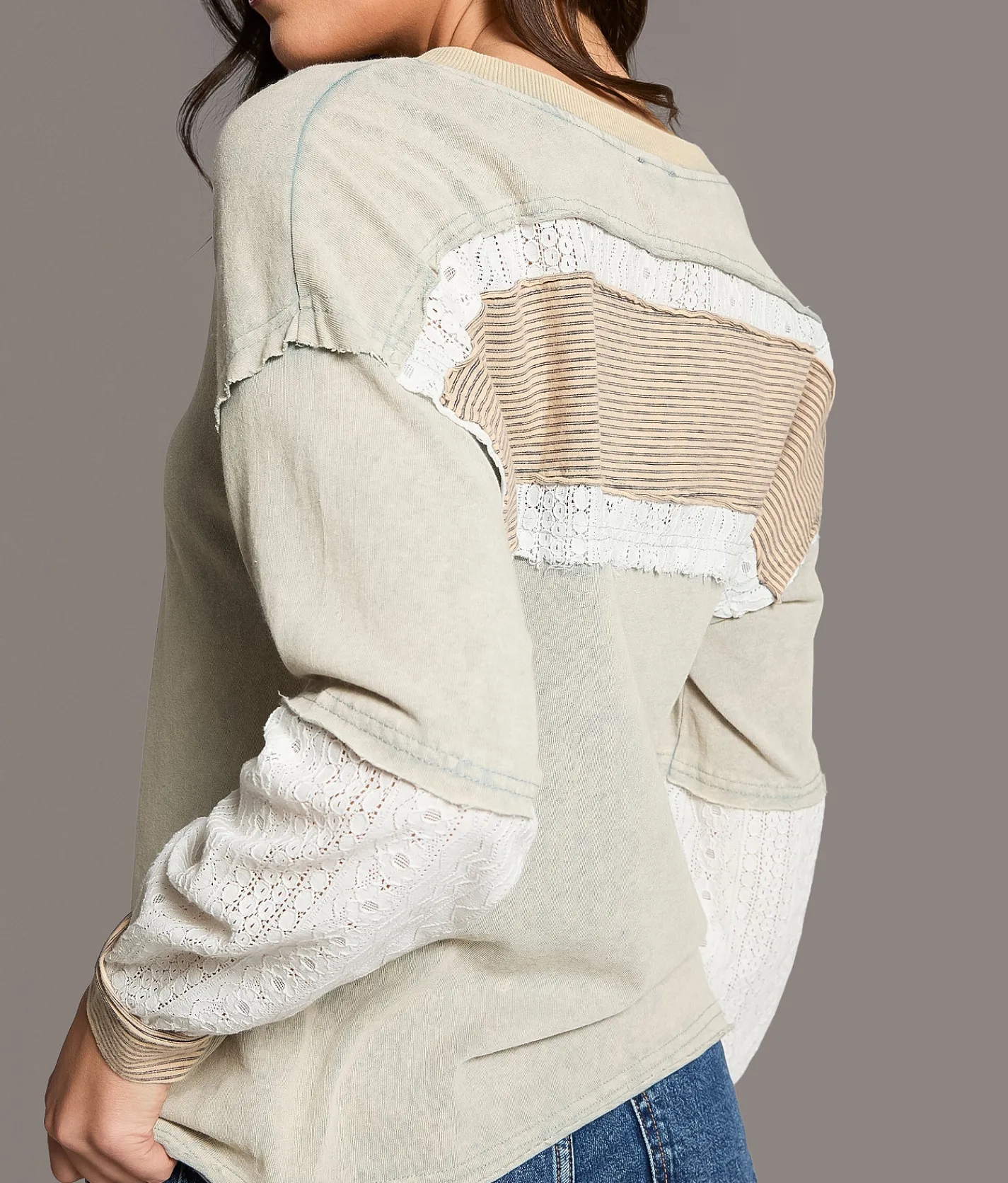 BKE Pieced Crochet Top Green Online