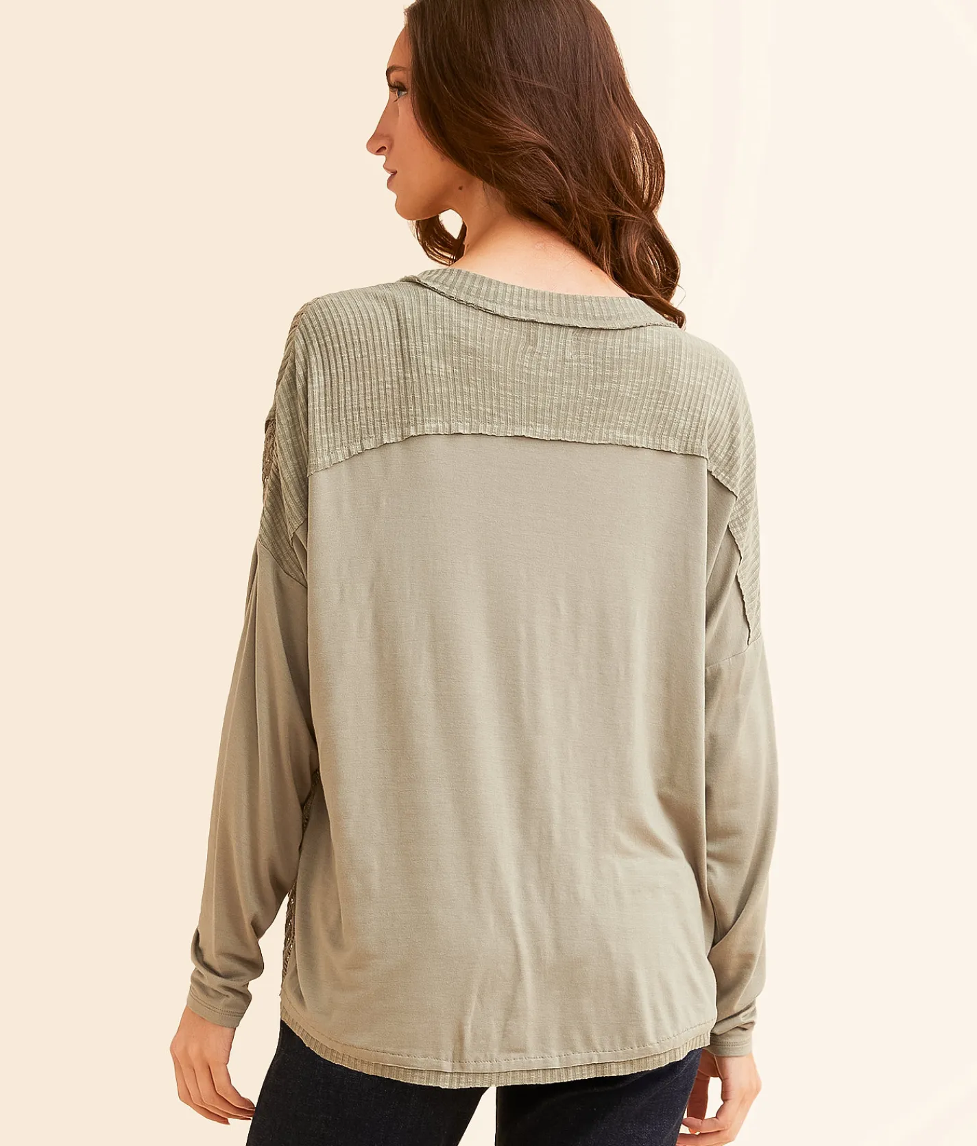 BKE Pieced Crochet Top Vetiver Outlet