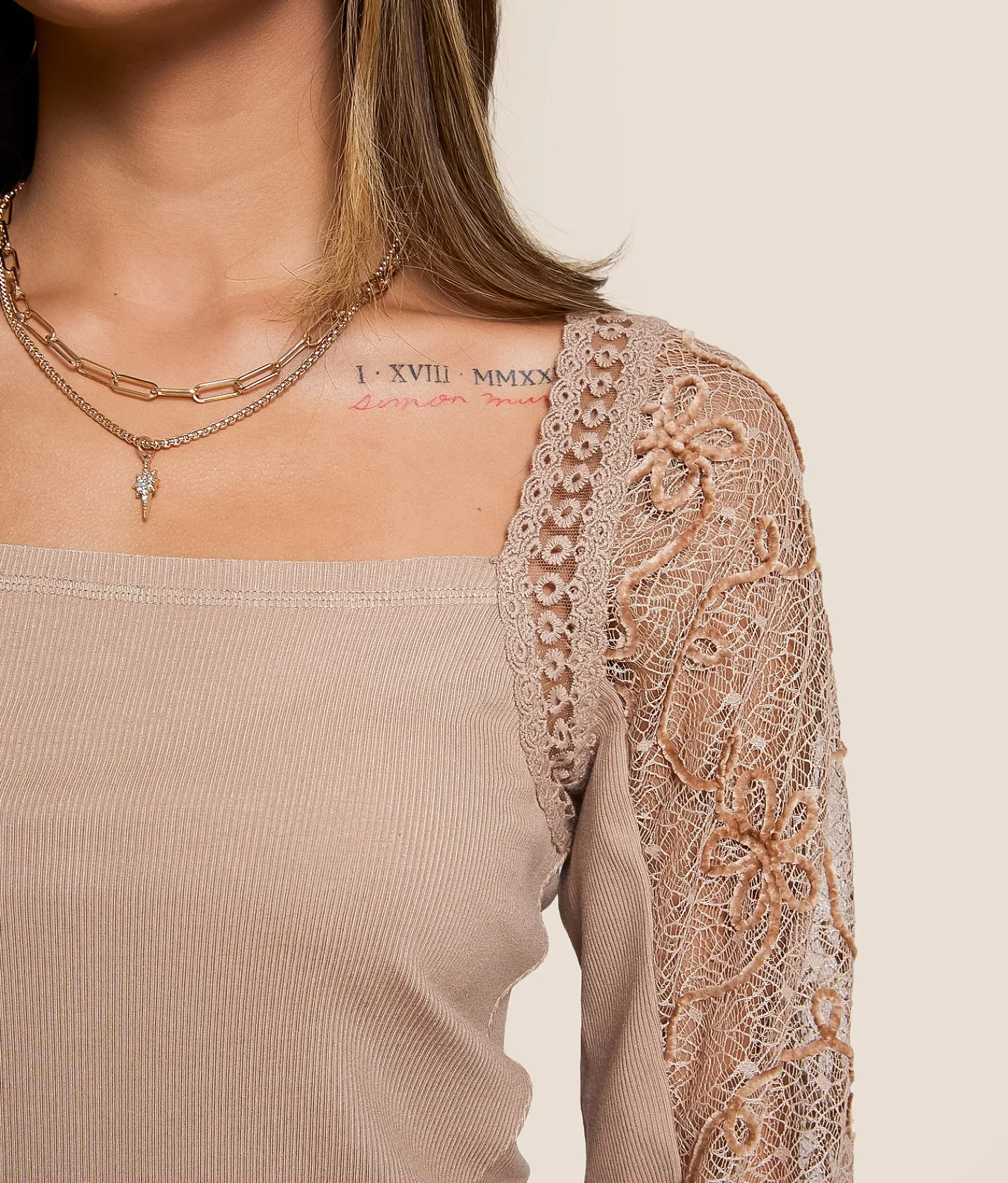 Willow & Root Pieced Crochet Top Taupe Best