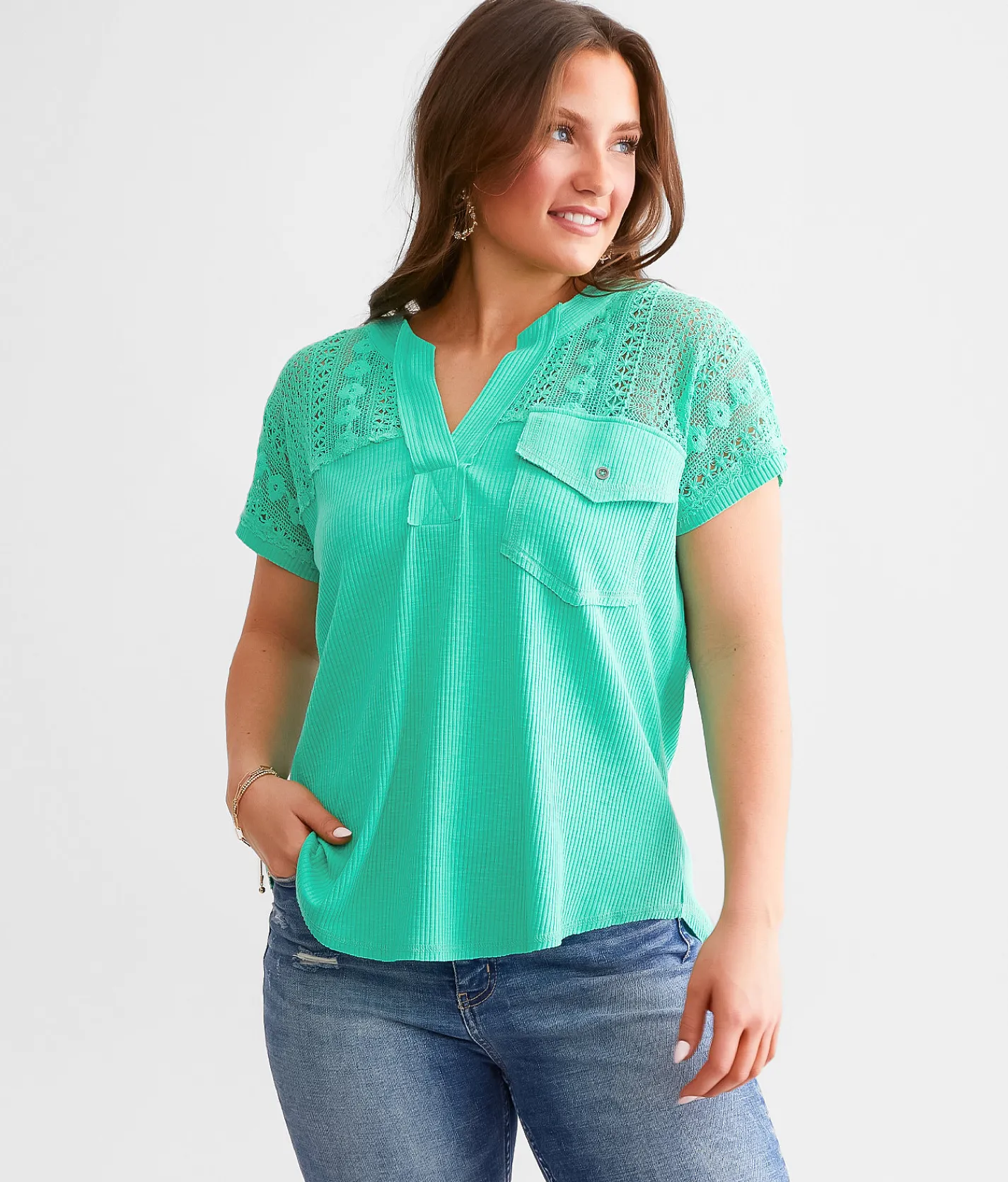 Daytrip Pieced Crochet Top Spearmint Best