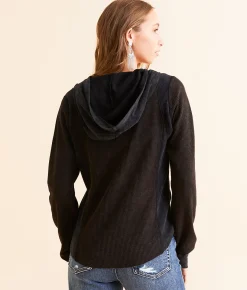 BKE Pieced Exposed Seam Hoodie Washed Black Outlet