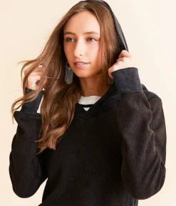 BKE Pieced Exposed Seam Hoodie Washed Black Outlet