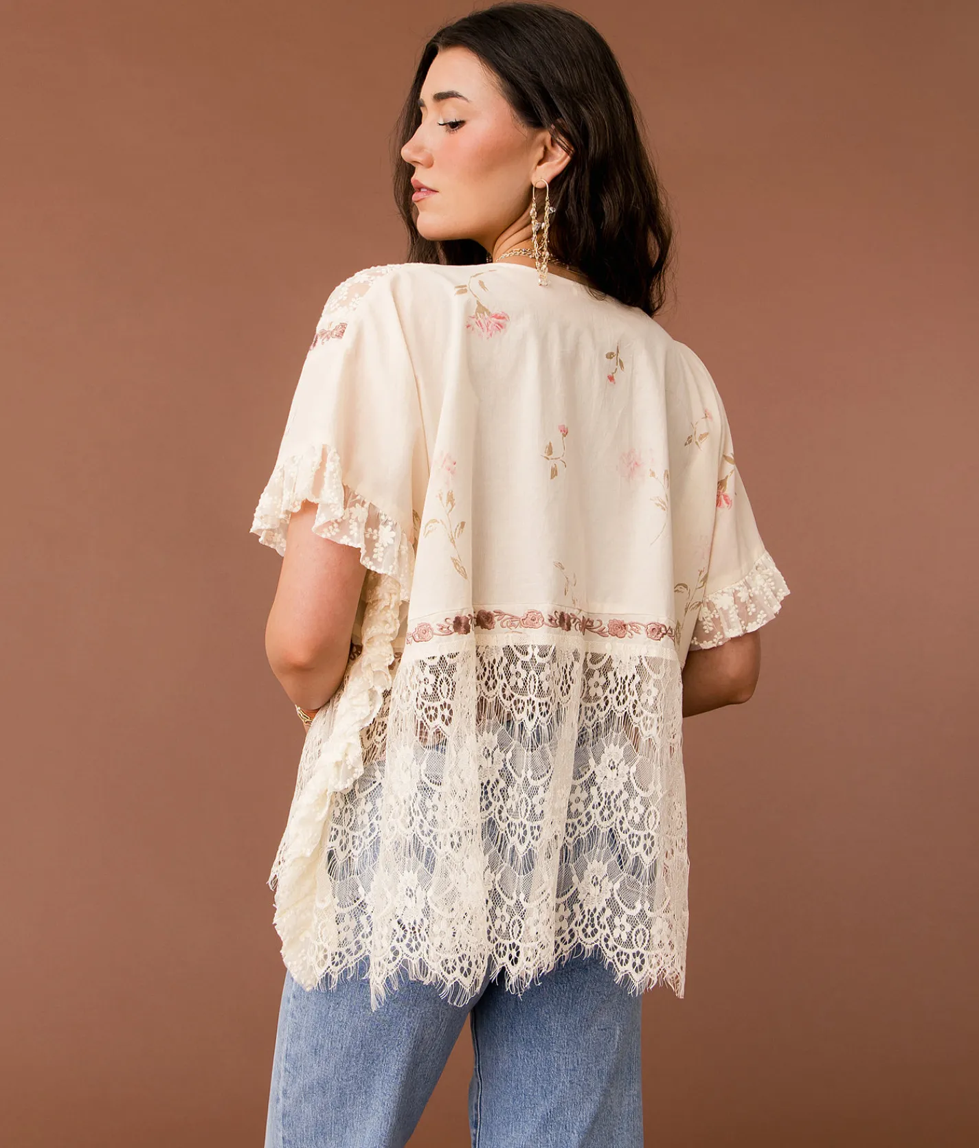 Tops | Gimmicks Pieced Eyelash Lace Kimono Cream