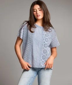 Tops | BKE Pieced Eyelet Lace Top Blue
