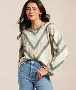 Tops | POL Pieced Eyelet Linen Blend Top Almond Milk