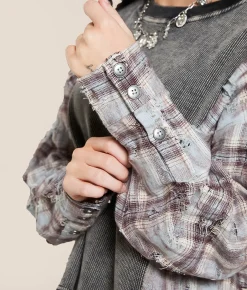 Tops | Gilded Intent Pieced Flannel Washed Thermal Washed Black