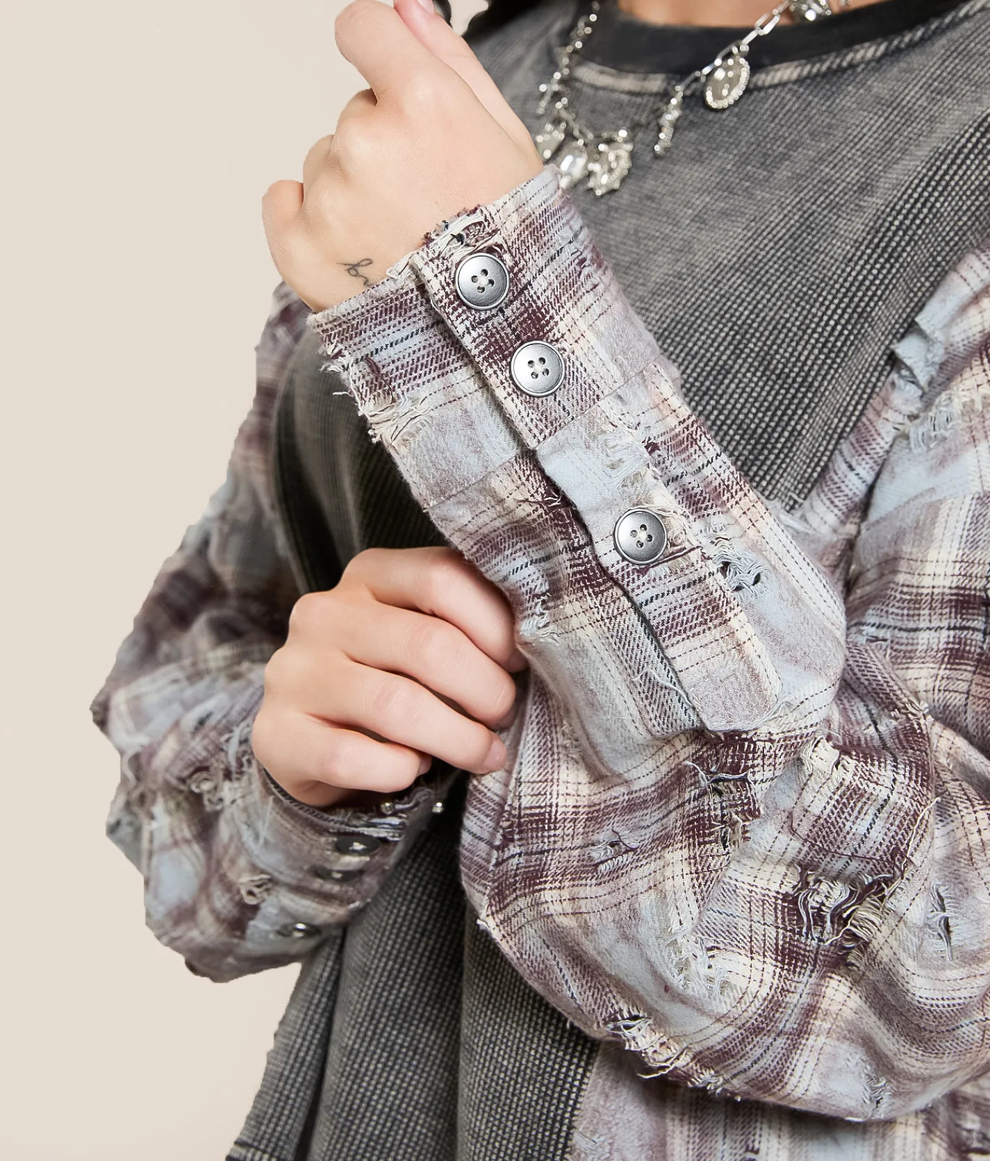 Tops | Gilded Intent Pieced Flannel Washed Thermal Washed Black