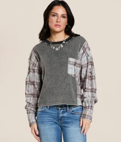 Tops | Gilded Intent Pieced Flannel Washed Thermal Washed Black