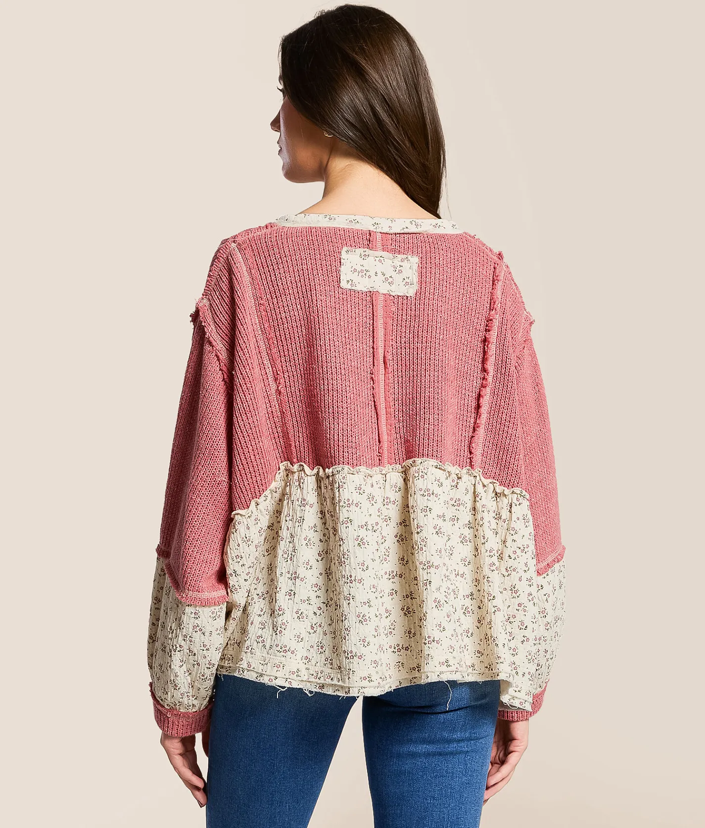 POL Pieced Floral Baby Doll Top Hibiscus Outlet