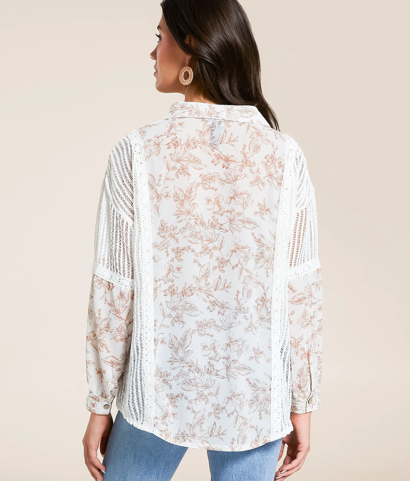 Tops | Daytrip Pieced Floral Crochet Top Taupe Cream White