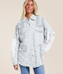 Coats & Jackets | POL Pieced Floral Denim Oversized Shacket Denim Floral Multi