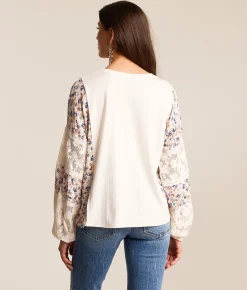 Tops | Daytrip Pieced Floral Henley Cream Multi