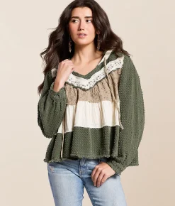 POL Pieced Floral Hoodie Olive Outlet
