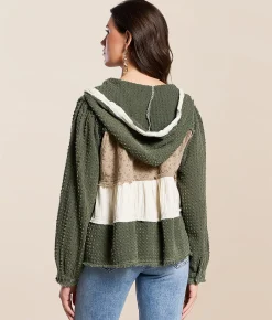 POL Pieced Floral Hoodie Olive Outlet