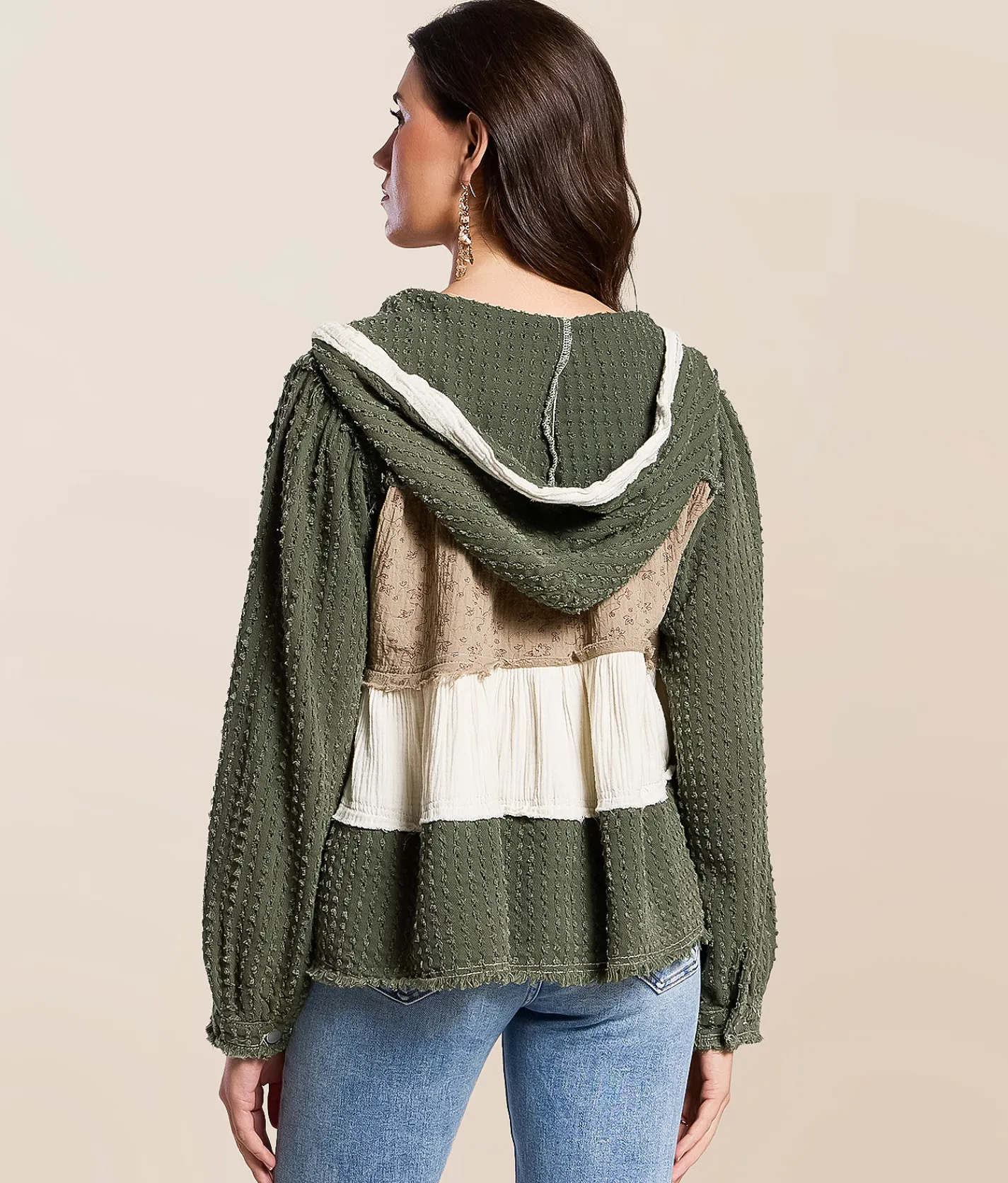 POL Pieced Floral Hoodie Olive Outlet