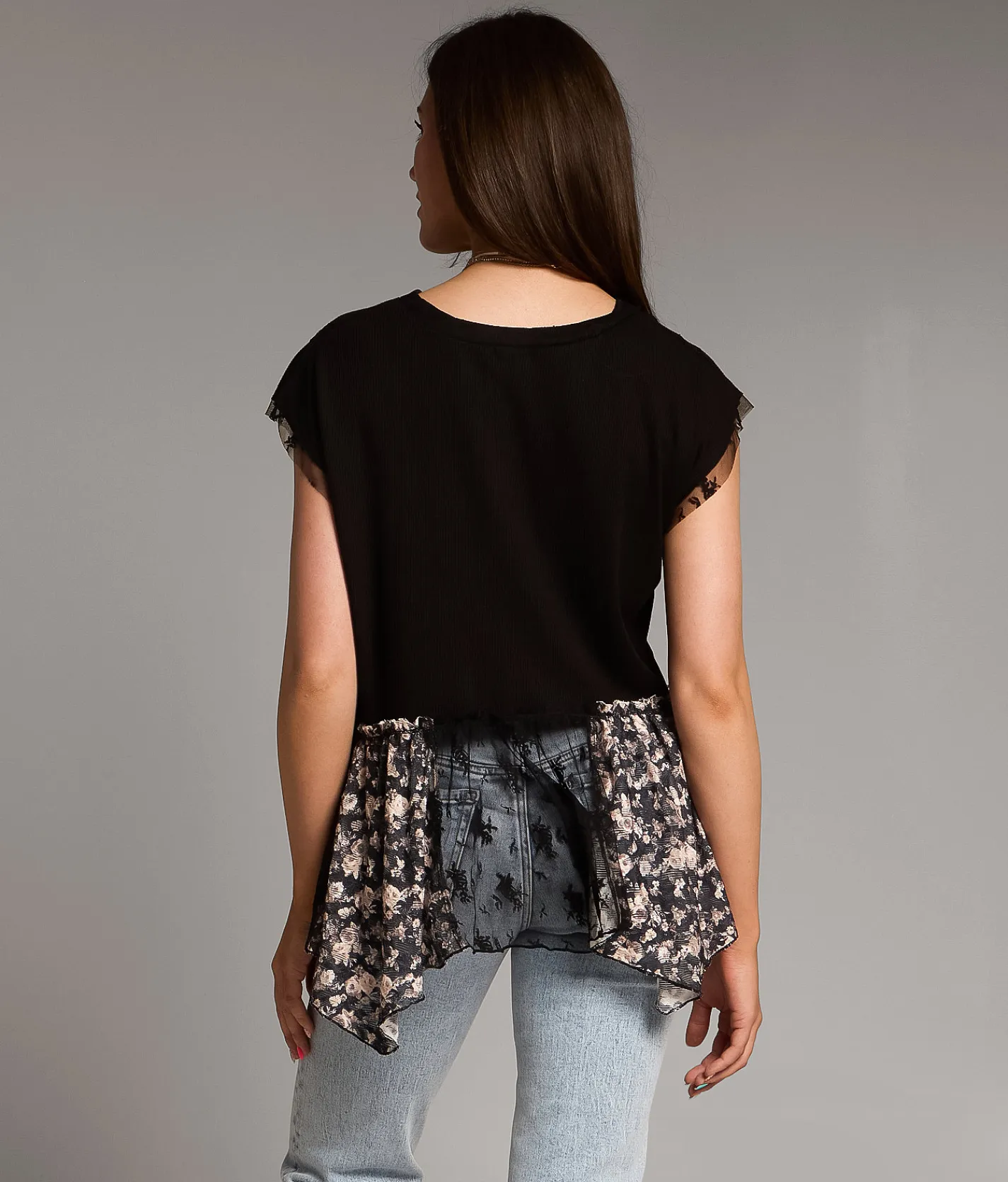 Tops | BKE Pieced Floral Lace Henley Black