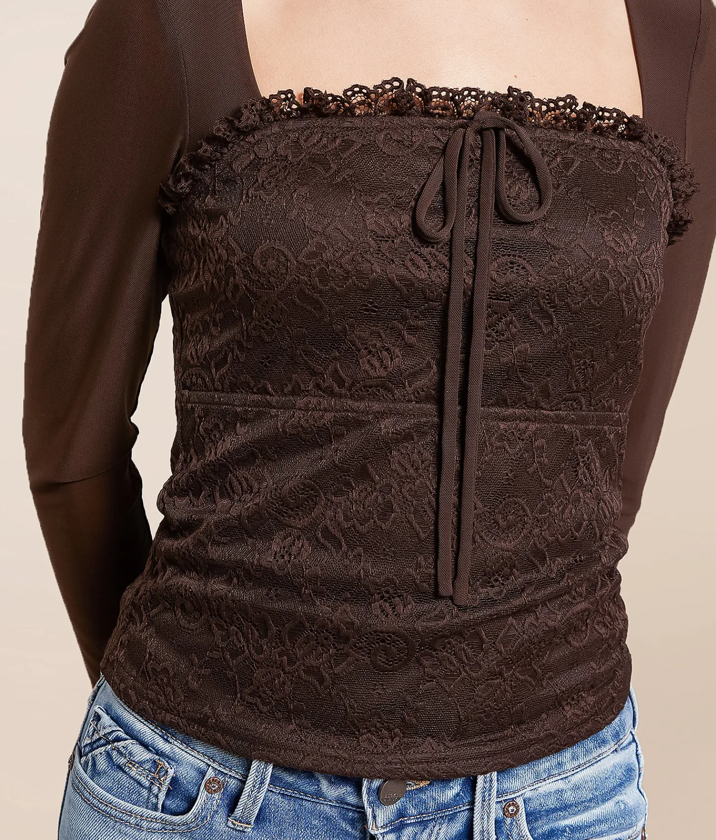 Tops | Willow & Root Pieced Floral Lace Top Brown