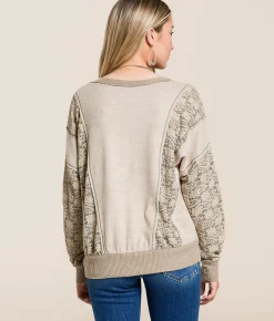 Tops | Daytrip Pieced Floral Pullover Beige