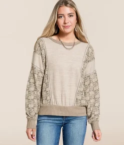 Tops | Daytrip Pieced Floral Pullover Beige