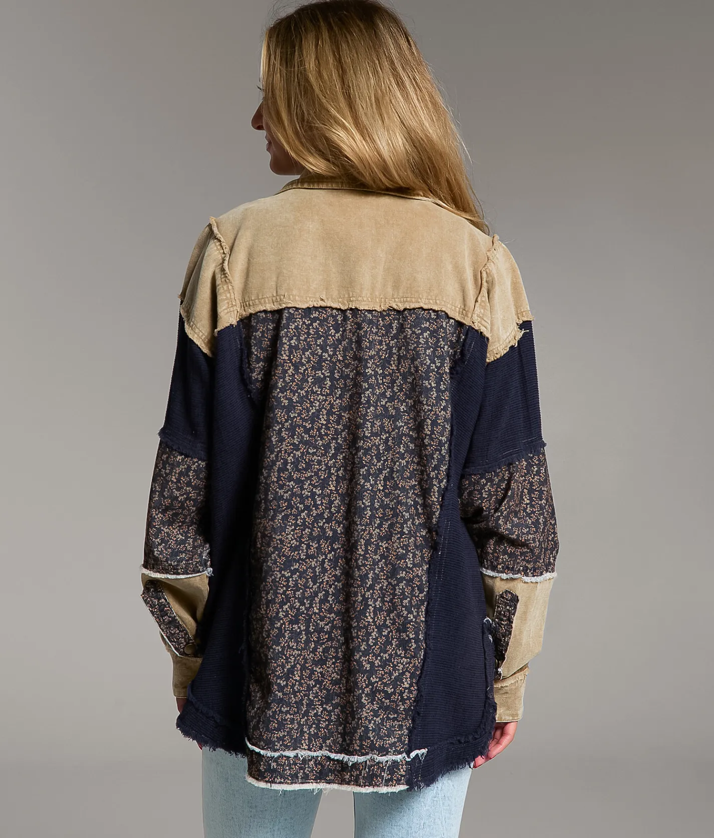 Tops|Coats & Jackets | BKE Pieced Floral Shacket Cream