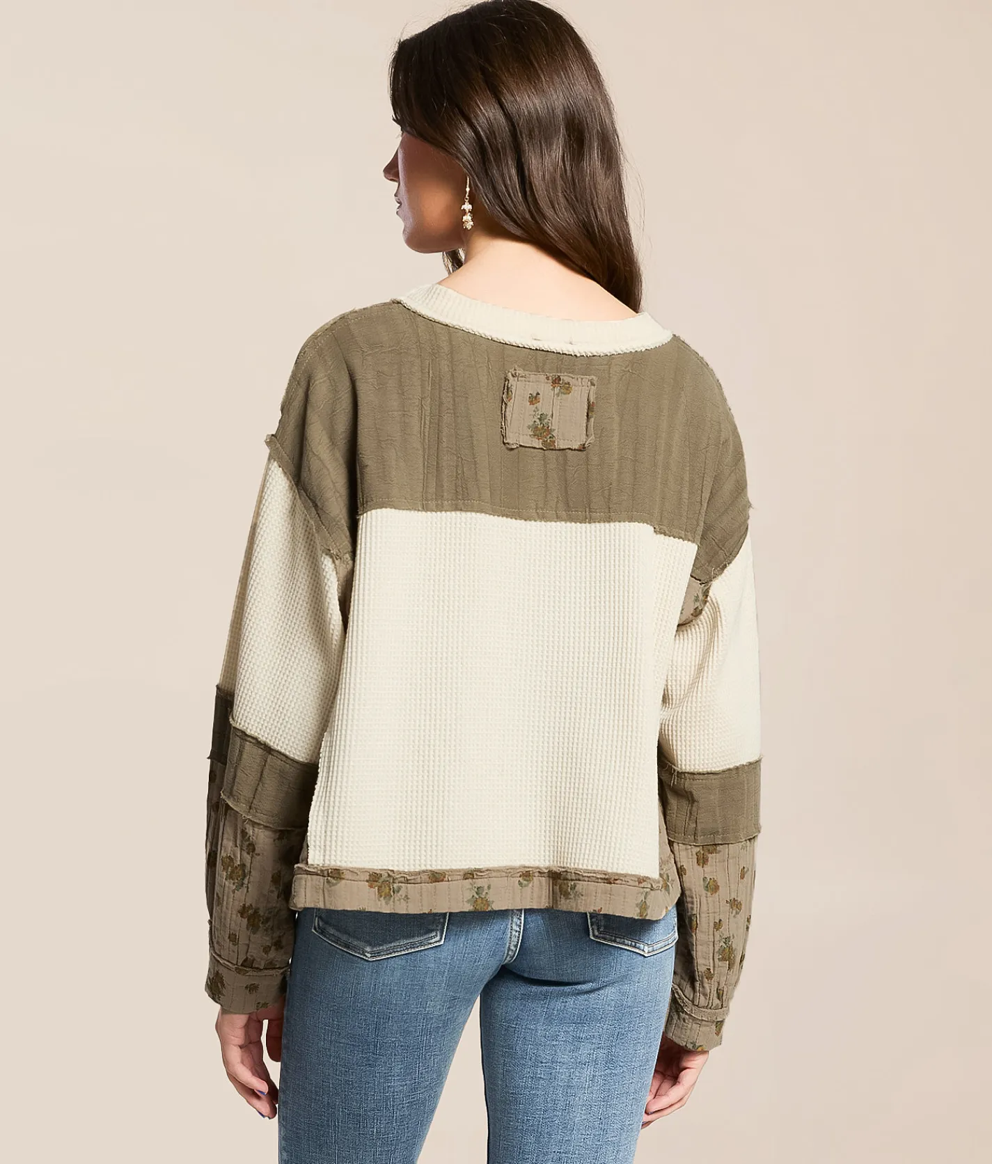 Tops | POL Pieced Floral Top Olive Multi