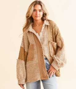 POL Pieced Gingham Jacket Mocha Multi