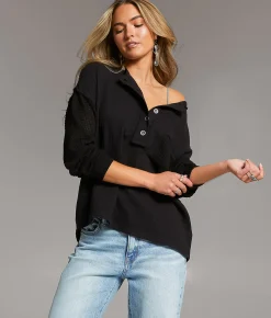 BKE Pieced Henley Black Hot