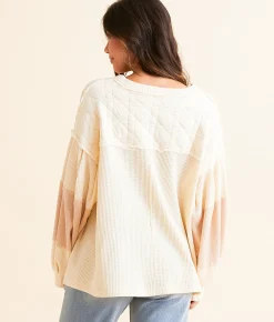 Tops | POL Pieced Henley Oversized Top Cream Beige