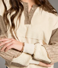 Tops | BKE Pieced Henley Top Cream