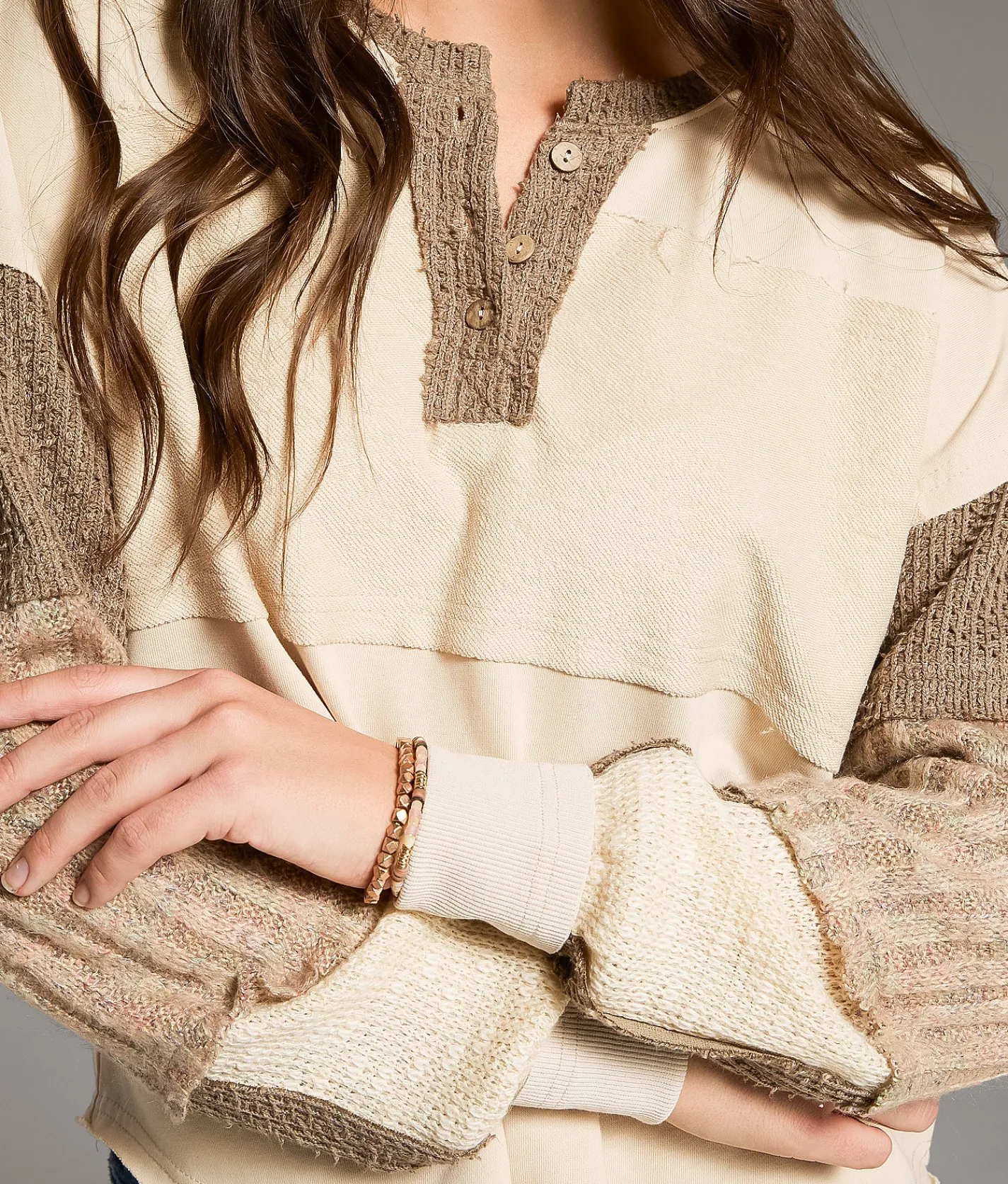 Tops | BKE Pieced Henley Top Cream