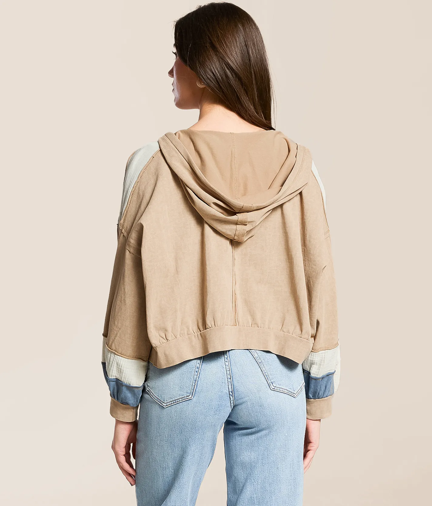 Tops | POL Pieced Hoodie Latte