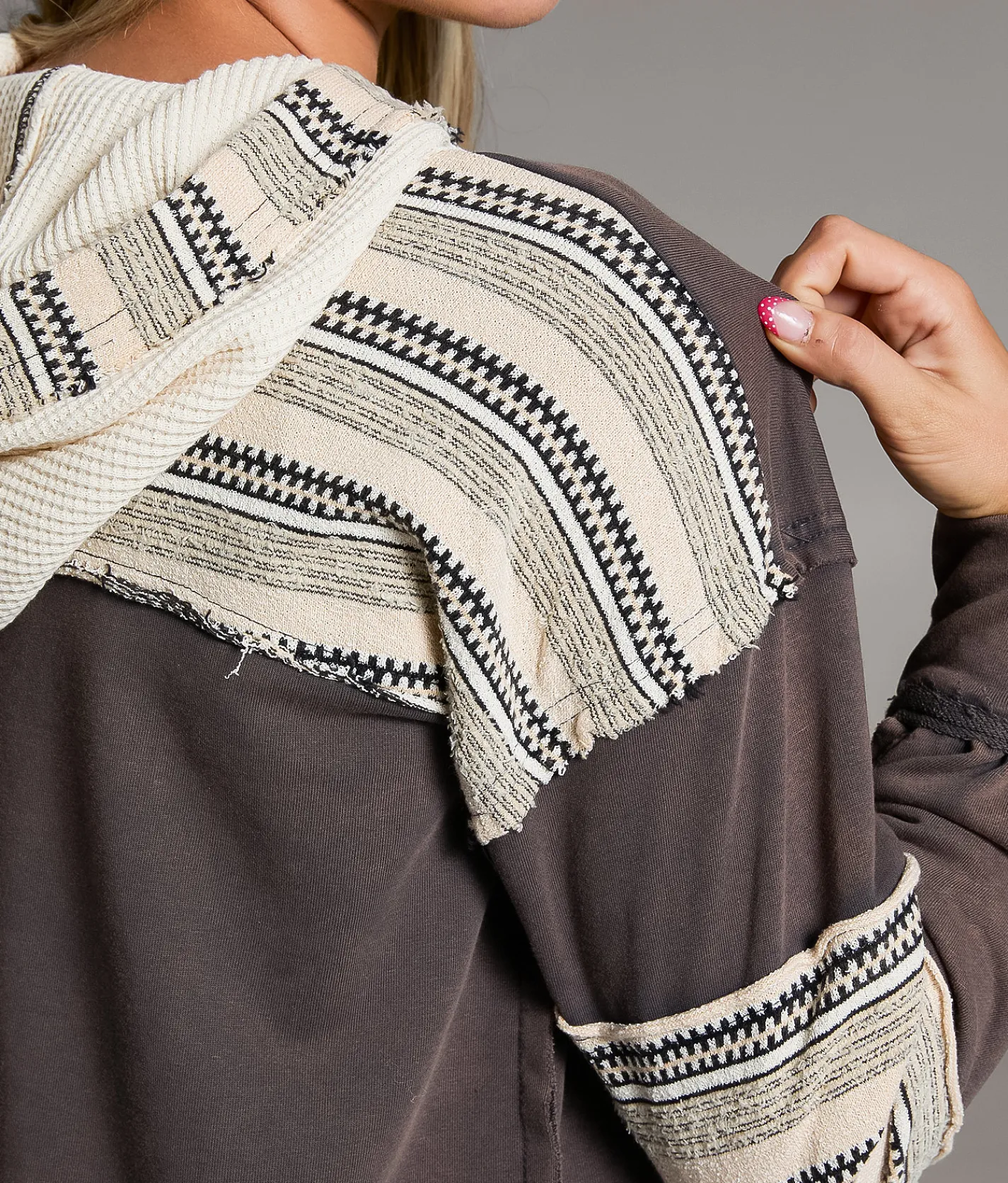 BKE Pieced Hoodie Ebony Discount