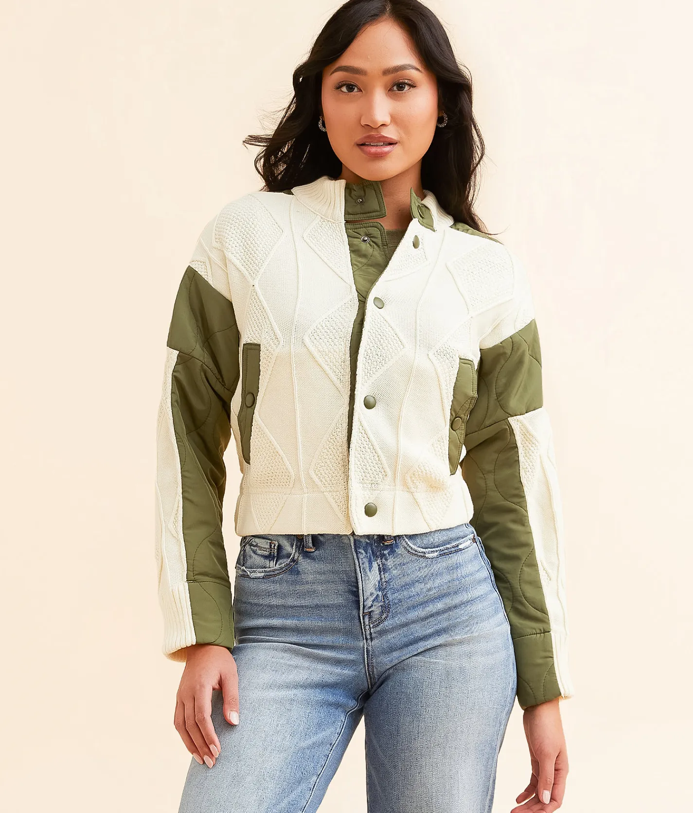 Coats & Jackets | Open SZN Pieced Jacket Cream Olive