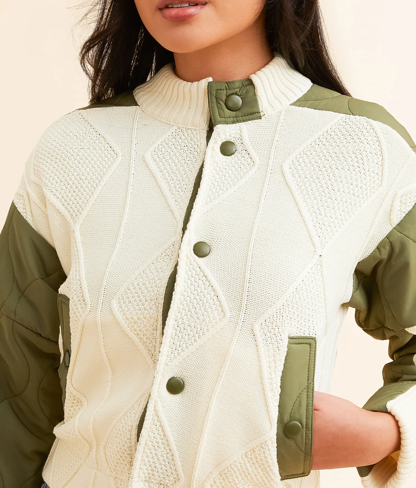Open SZN Pieced Jacket Cream Olive New