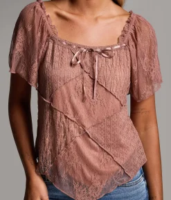 BKE Pieced Lace Hanky Top Burlwood