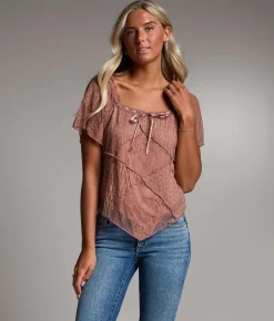 BKE Pieced Lace Hanky Top Burlwood